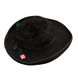 Vintage 1960'S CHRISTIAN DIOR Chapeaux Paris NY BLACK FELT FUR BRIMMED HAT Mod